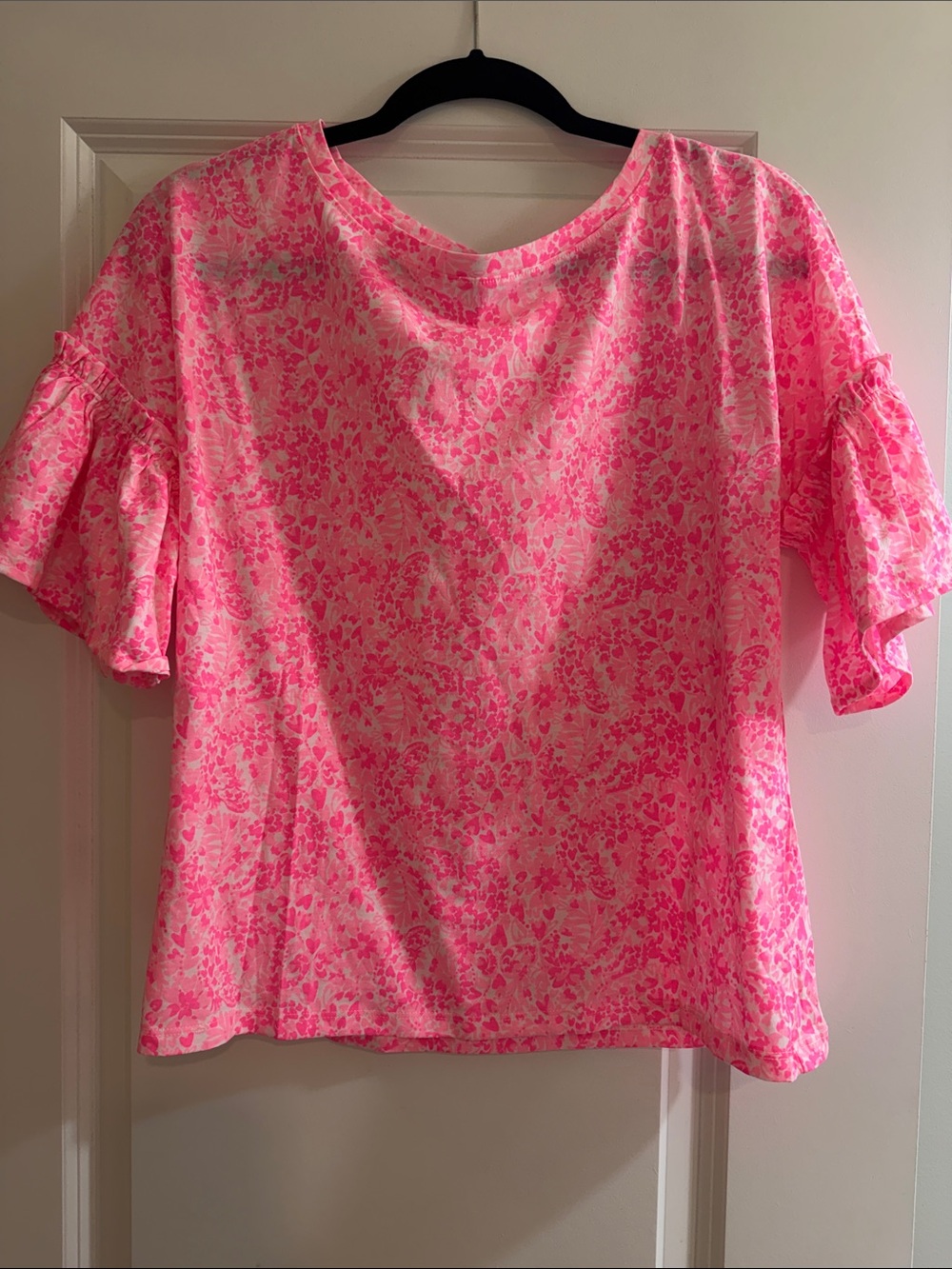 Lilly Pulitzer Ziva top in Pink Shandy with ruffle sleeves - M